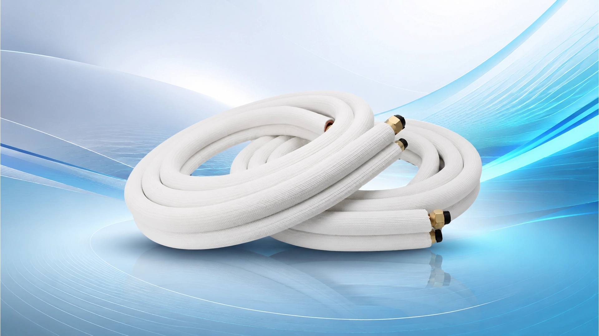 White insulated AC copper pipes with fittings